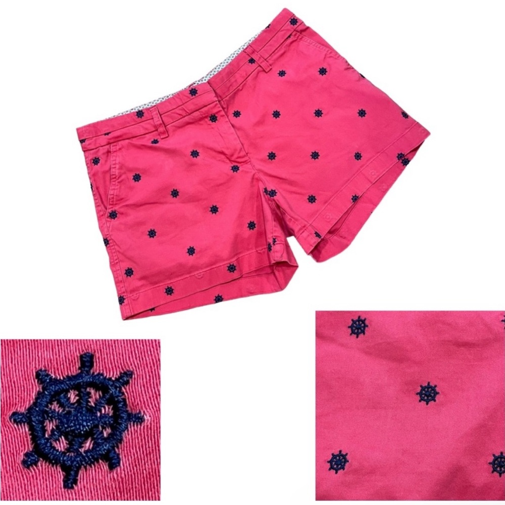 British Khaki Pink Nautical Embroidered Preppy‎ Boat Shorts Size 6 NEW